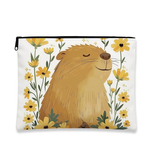 Fantasievolle Make-up-Tasche, niedliches Tier-Blumen-Kosmetik-Reisetasche für Damen, tragbare kleine Canvas-Reißverschluss-Organizer, Geschenk für Frühling und Sommer, gelb, 7x9 Inch von Generic