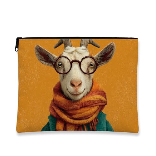 Fantasievolle Ziegen-Make-up-Tasche, niedliches Tiermuster, Kosmetiktasche für Damen, tragbarer Canvas-Reißverschluss-Organizer, perfekte Wahl für Urlaub und saisonale Feiern, Orange/Abendrot im Fantasievolle Ziegen-Make-up-Tasche, niedliches Tiermuster, Kosmetiktasche für Damen, tragbarer Canvas-Reißverschluss-Organizer, perfekte Wahl für Urlaub und saisonale Feiern, Orange/Abendrot im von Generic