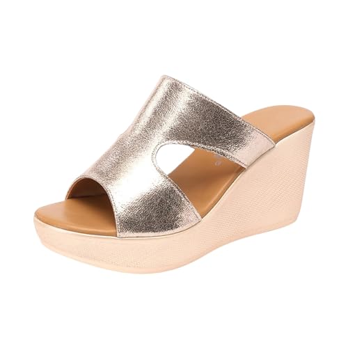 Farbe Hausschuhe Sommer Slope Damen Solide Plattform Mode Lässig Damen Sandalen Q Schuhe Damen (Gold, 40) von Generic