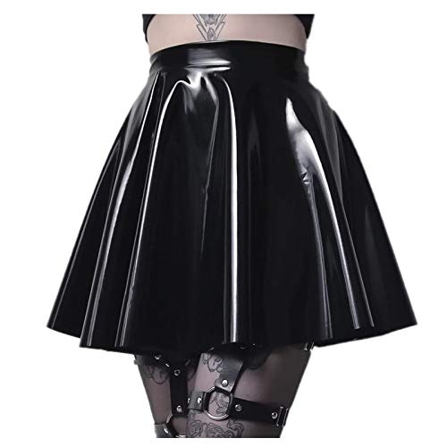 Farbe Kleinrock Rock Fashion-Faltenleder glänzender Frauen-Rockrock Latex Männer Torte Lack Damen (Black, XL) von Generic