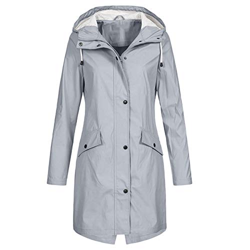 Farbe Long Outdoor-wasserdichte Jacke Kapuziner-Windschutz Mäntel regen stabile Damenmantel Mantel Damen Hellrosa (Grey, L) von Generic