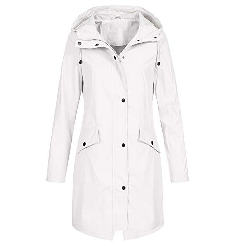 Farbe Long Outdoor-wasserdichte Jacke Kapuziner-Windschutz Mäntel regen stabile Damenmantel Mantel Damen Hellrosa (White, M) von Generic