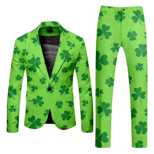 Faschingskostüme, St. Patrick Anzüge für Herren in verschiedenen Drucken St. Patricks Day Beer & Shamrock Tailliert Party Kostüme Outfit Mit Jackett und Hose mit Festlichen Druck Faschingskostüme von Generic