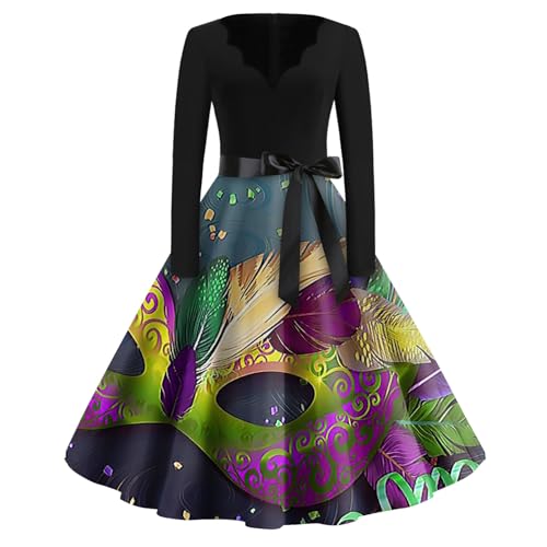 Faschingskostüme Damen, Karneval Kleid Fasching Familien Erwachsene Hippie Kostüm Lustig Mode Thermo Kostüm Langarm 2024 Festival Outfit Venezianische Karneval Rocker Outfit(Grün,XL) von Generic