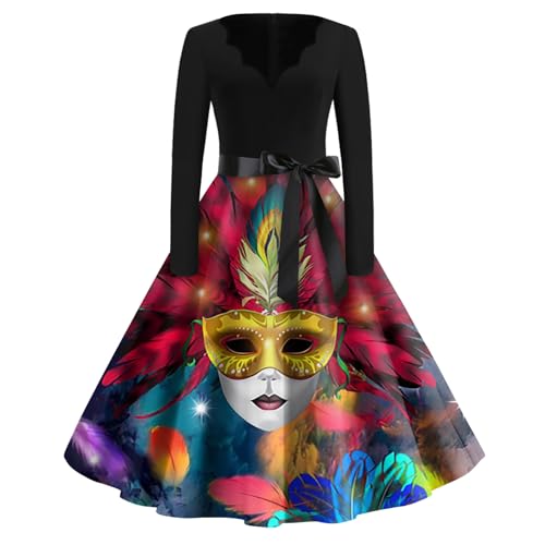 Faschingskostüme Damen, Karneval Maske Kleid Fasching Familien Partner Hippie Kostüm Lustig Oversize Mode Kostüm Langarm Festival Outfit Venezianische Karneval Familienkostüme(Mehrfarbig,5XL) von Generic