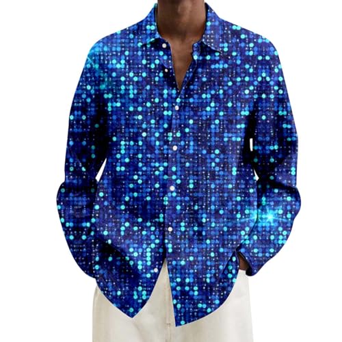 Faschingskostüme Herren 80Er Hemd,Glitzer Hemd Männer 70Er Jahre Kostüm Retro Partyshirt Hawaii Hemd Langarm Oberteile Disco Kostüm Herren Freizeithemd Karneval Kostüm von Generic