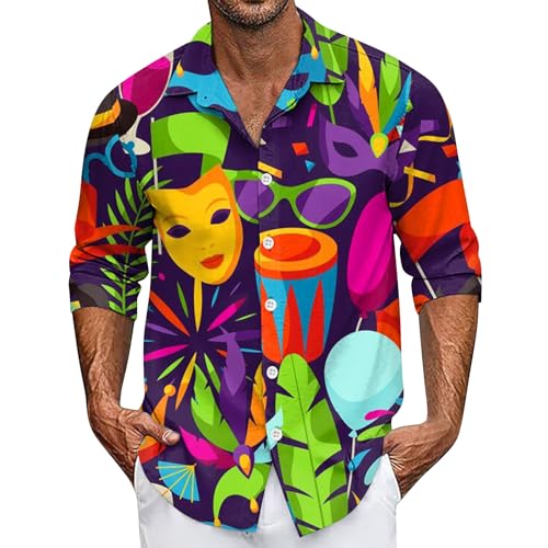 Faschingskostüme Männer, Karneval Herren Hemd Fasching Partner Familien Hippie Kostüm Lustig Mode Große Größen Kostüm Langarm 2024 Festliches Outfit Venezianische Karneval(Mehrfarbig,XL) von Generic