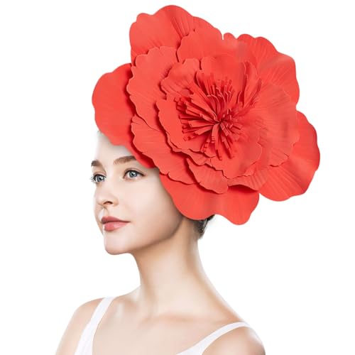 Fascinator mit Blume, große Blumenhüte für Damen, großes Blumen-Stirnband, Blumen-Fascinator, Kostüm, Kopfbedeckung, Blumen-Fascinator, Stirnband, große Blumen-Haarbänder (Rot) von Generic