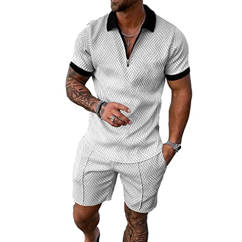 Fashion Athletic Kurzarm-Poloshirt-Set Männer Angeln Golf Workout T-Shirt Quick-Dry-Revers-Reißverschluss-Tennisoberteil (Color : White, Size : L) von Generic