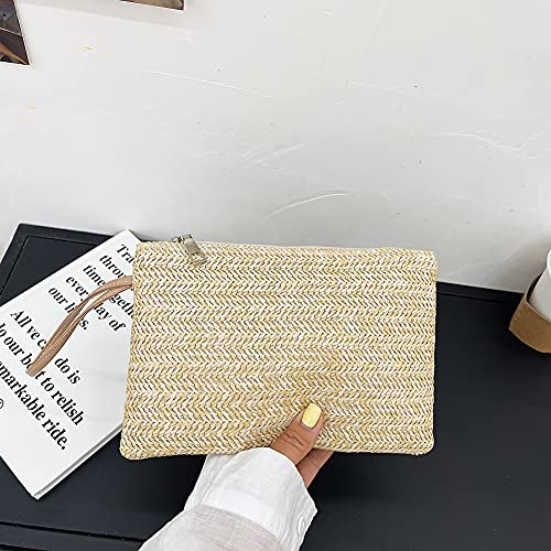 Fashion Bohemian gewebte Kupplungs -Armbandtasche Freizeit Damen Strand Sommer Solid Farbstilvolle Handtaschen Geldbörse (Beige) von Generic