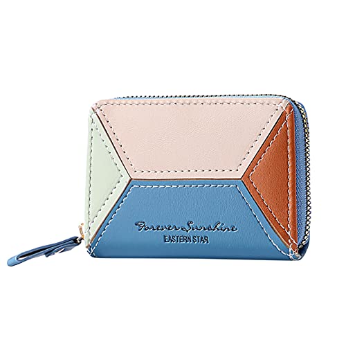 Fashion ID Short Wallet Color Matching Solid Color Women Zipper Purse Multiple Card Slots Clutch Bag Klein Geldbörsen Damen Schwarz (Blue, One Size) von Generic