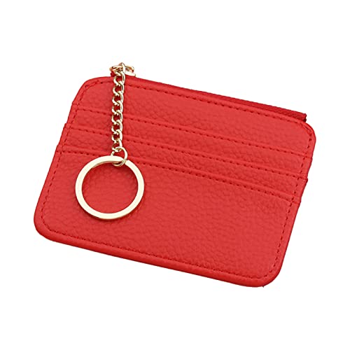 Fashion ID Short Wallet Solid Color Damen Herren Kunstleder Reißverschluss Geldbörse Mehrere Kartenfächer Clutch Bag Geldbörsen Herren Schwarz (Red, One Size) von Generic