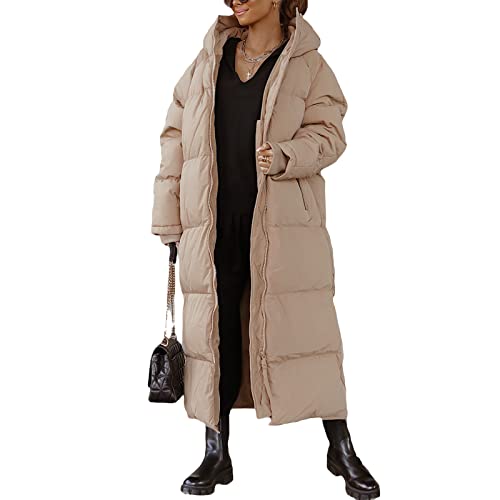 Modischer Puffer Daunenmantel f?r Damen, Hoodie, leicht, superweich, lange Daunenjacke, Winter, warm, puffig, isoliert, Au?enbekleidung, Kamel, 36 von Generic