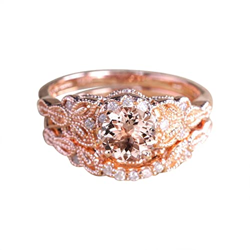 Fashion Rose Gold Diamant Ring Set für Frauen Verlobungsring Schmuck Geschenke Ringe Set Größe 10, rose gold, 32 von Generic