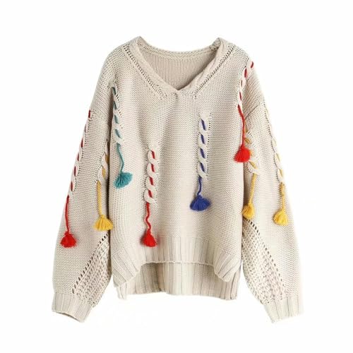 Fauler Pullover mit Fransen, cremefarben, Einheitsgröße – cremefarben – Einheitsgröße Fauler Pullover mit Fransen, cremefarben, Einheitsgröße – cremefarben – Einheitsgröße von Generic