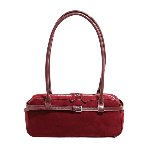 Faux Wildleder Elegant Boston Bag VERSATILE Umhängetasche Pendeldatum Handtasche (rot) von Generic