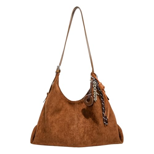 Faux Wildleder -Tasche Handtasche Stilvolle Eimerbeutel Pendelumhängetasche (dunkelbraun) von Generic