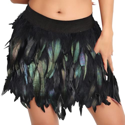 Feder Rock Damen Karneval Kostüm Elastische Taille Party Minirock Rabenkostüm Federrock Halloween Weihnachtsfeiern Cosplay Festival Outfit von Generic