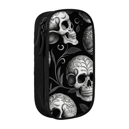 Federmäppchen, großes Fassungsvermögen, Stifteetui, Organizer mit Reißverschluss, Gothic-Totenkopf-Motiv, schwarzer Totenkopf, Schwarz , Einheitsgröße von Generic