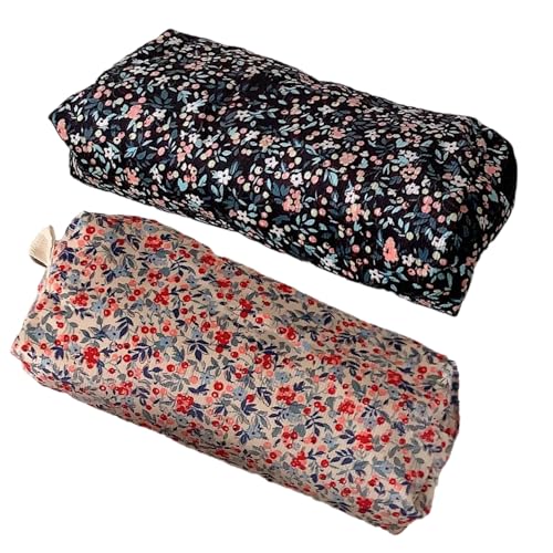 Federmäppchen aus geripptem Samt – 2 Stück Make-up-Tasche aus geripptem Stoff – 3D-Blumenstickerei Behälter Organizer für Schreibwaren Schule Universität Reisen Frauen Teenager Kinder Make-up von Generic