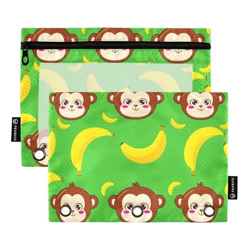 Federmäppchen für 3-Ringbinder, Stiftebeutel mit Reißverschluss, weiche Schulbinder, transparente Taschen, niedlicher Affe, Bananen, Grün, 24,9 x 18 cm, 2 Packungen Federmäppchen für 3-Ringbinder, Stiftebeutel mit Reißverschluss, weiche Schulbinder, transparente Taschen, niedlicher Affe, Bananen, Grün, 24,9 x 18 cm, 2 Packungen von Generic