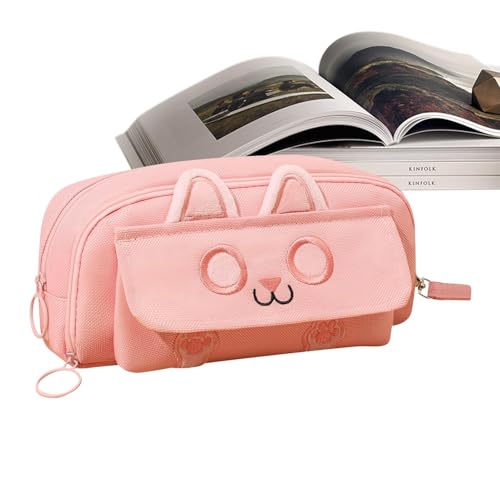 Federmäppchen in Katzenform – niedliche bestickte Federmappe für Mädchen, Markertasche, Schreibtisch-Organizer, Reißverschluss-Federmäppchen, Schreibwaren-Box mit großem Fassungsvermögen für, Rosa von Generic