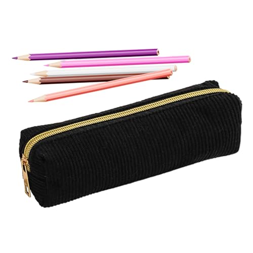 Federmäppchen mit großem Fassungsvermögen, aus Kordsamt, einfarbig, für Schüler, Stifte, Radiergummis, Lineale, Marker, Notizblock, Schwarz , Refer to description, Unisex von Generic