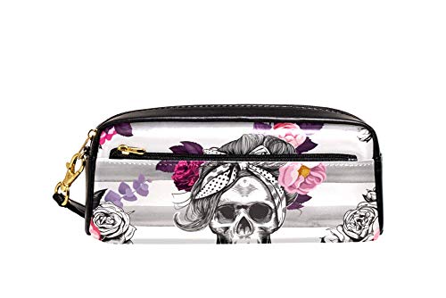Federtasche Totenkopf Im Schal Rosesn Mäppchen Tragbar Bleistifttasche Premium Pencil Case Für Büro Mädchen Schule von Generic