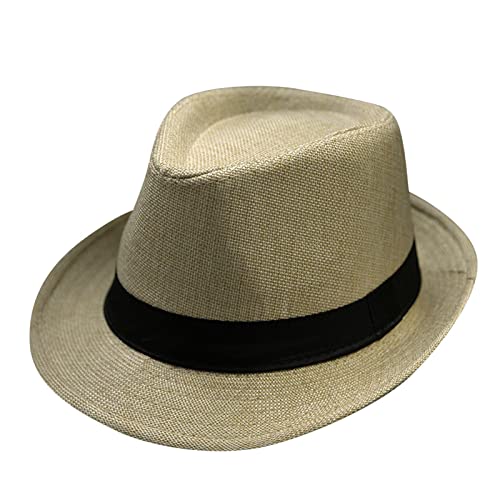 Fedora-Hut Mode Filz Gangster Hüte für Mann und Frau, Trilby Snap breiter Krempe Vintage Style Dress Hut (Khaki, One Size) von Generic