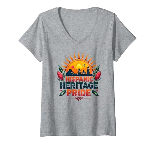 Feier zum Kulturpreis des Hispanic Heritage Month für Männer T-Shirt mit V-Ausschnitt, Damen, Grau Meliert, XL von Generic