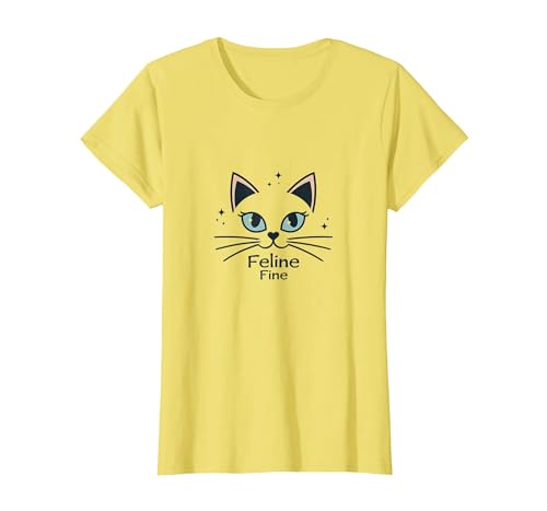 Feine Katzen für Mädchen – niedliche Kätzchen-Schnurrhaare und Sterne T-Shirt, Damen, Gelb, L von Generic