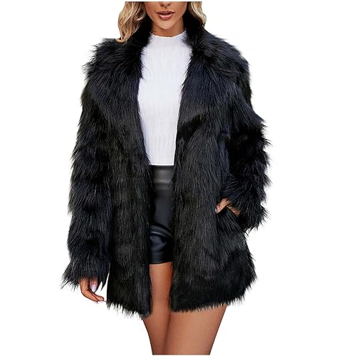 Fellmantel Damen Einfarbig Kunstpelz Mantel Flauschig Pelzmantel Revers Teddyjacke Dicke Warme Winterjacke Locker Kunstfell jacke Modische Plüsch Wintermantel Übergangsmantel Für Frauen von Generic