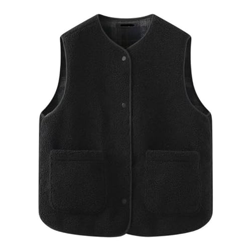 Fellweste Damen Kurz Einfarbig Warme Teddy Weste Einreihiger Knöpfen Winterjacke Reißverschluss Plüschweste Ärmellos V-Ausschnitt Fleeceweste Übergangsweste Thermoweste Blitzangebote Des Tages von Generic