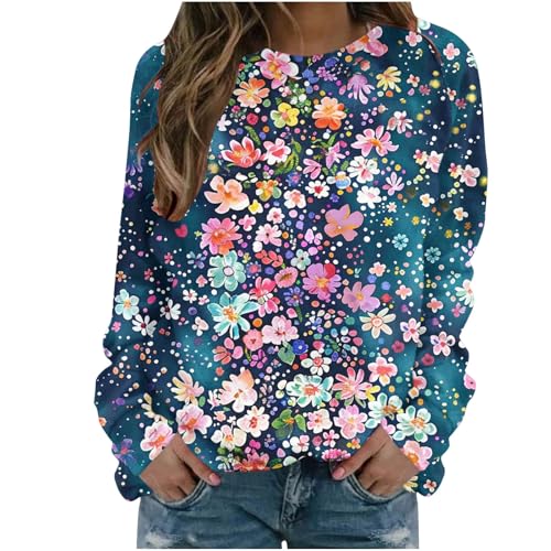 Festlich Elegant Oberteile Für Damen 2024 Blumendruck Langarmshirt Sweatshirts Mit Rundhalsausschnitt Weich Lässig Pullover Oberteile Lockere Passform Sport Oberteile von Generic