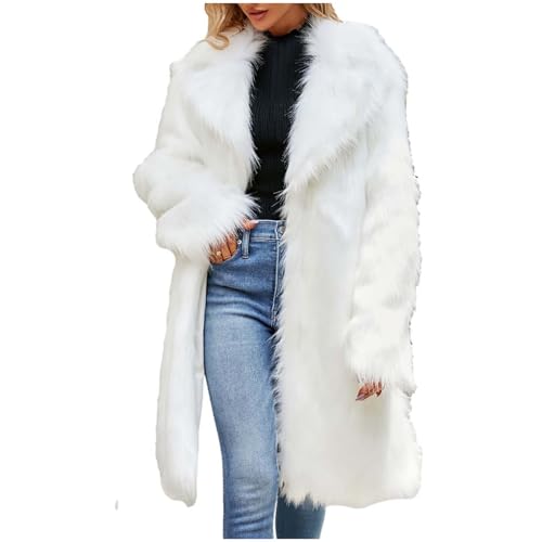 Festlich Winterjacke Pelzmantel Damen Langes Cardigan Jacke Mantel Kunstfell Pelzjacke Plüschjacke Coat Jacket Abend Kunstpelzmantel Hochzeit Party Damenjacke Pelzkleidung Urlaub Felljacke Weiß 3XL von Generic