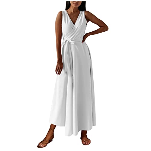 Festliche Kleider Für Damen, Ballkleider Lang Sexy Kleider Coachella Outfit Rückenfreie Kleider Neckholder Kleid Abendkleid Midi Party Kleider Sexy Elegant(Weiß,L) von Generic