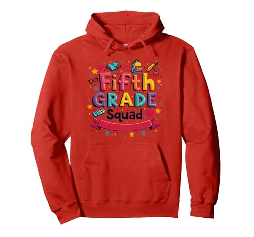 Fifth Grade Squad Girls rocken Dieses Jahr School Spirit Pullover Hoodie, Unisex für Erwachsene, Rot, M von Generic