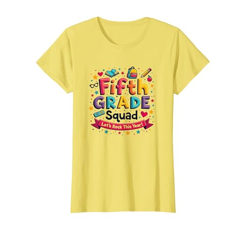 Fifth Grade Squad Girls rocken Dieses Jahr School Spirit T-Shirt, Damen, Gelb, 3XL von Generic
