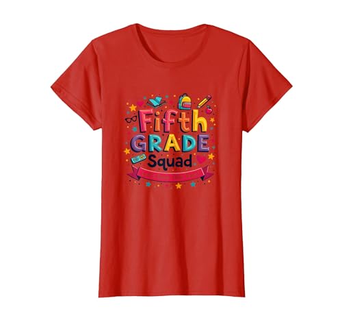 Fifth Grade Squad Girls rocken Dieses Jahr School Spirit T-Shirt, Damen, Rot, S von Generic