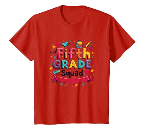 Fifth Grade Squad Girls rocken Dieses Jahr School Spirit T-Shirt, Kinder, Rot, 116 von Generic
