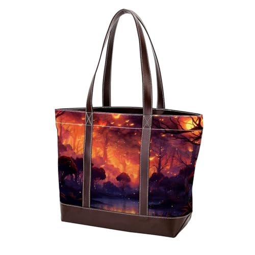 Fireflies at Night 650 Fashion Washed Durable Leather Purse Bag for Women Top Handle Ladies Shoulder Bags with Pockets Zipper, Mehrfarbig 01, 33.8x12x31cm/13.3x4.7x12.2 in von Generic