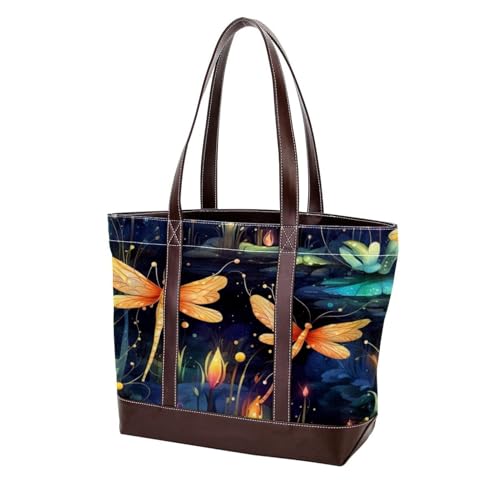 Fireflies at Night-672 Schultertaschen für Damen, groß, weiches gewaschenes Leder und strapazierfähige Handtaschen, Multicolor 01, 33.8x12x31cm/13.3x4.7x12.2 in von Generic