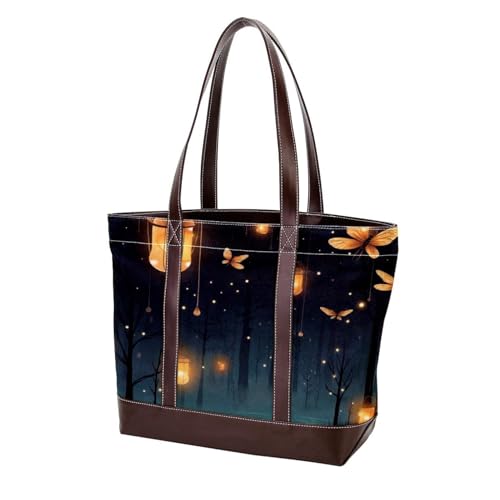 Fireflies at Night-716 modische gewaschene strapazierfähige Ledergeldbörse für Damen, mit Tragegriff oben, mit Taschen, Reißverschluss, Mehrfarbig 01, 33.8x12x31cm/13.3x4.7x12.2 in von Generic