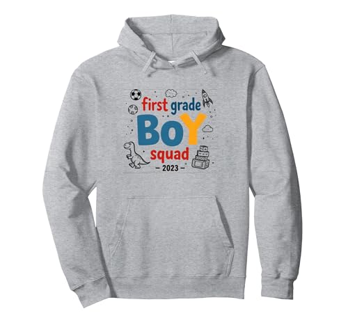 First Grade Boy Squad 2023 Abenteuerspaß Pullover Hoodie, Unisex für Erwachsene, Grau Meliert, M von Generic