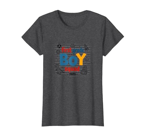 First Grade Boy Squad 2023 Abenteuerspaß T-Shirt, Damen, Anthrazit Meliert, XS von Generic