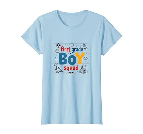 First Grade Boy Squad 2023 Abenteuerspaß T-Shirt, Damen, Himmelblau, XS von Generic