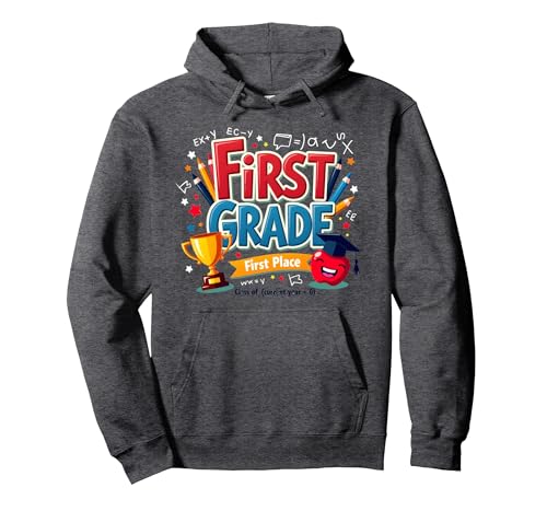 First Grade First Place 1st Grade Boy Achievement Trophäe Pullover Hoodie, Unisex für Erwachsene, Anthrazit Meliert, M von Generic