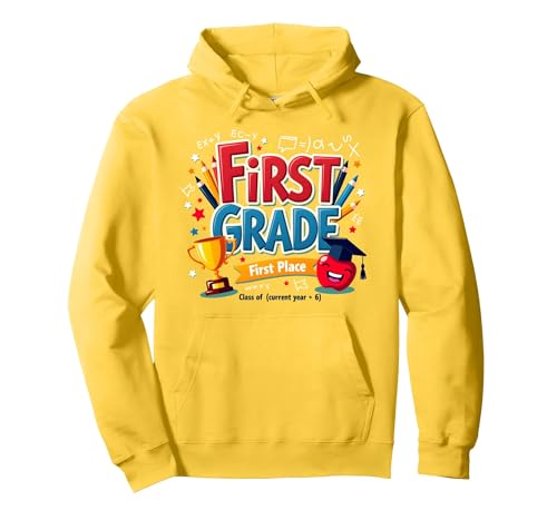 First Grade First Place 1st Grade Boy Achievement Trophäe Pullover Hoodie, Unisex für Erwachsene, Gelb, M von Generic