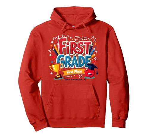 First Grade First Place 1st Grade Boy Achievement Trophäe Pullover Hoodie, Unisex für Erwachsene, Rot, M von Generic