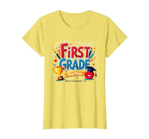 First Grade First Place 1st Grade Boy Achievement Trophäe T-Shirt, Damen, Gelb, XS First Grade First Place 1st Grade Boy Achievement Trophäe T-Shirt, Damen, Gelb, XS von Generic